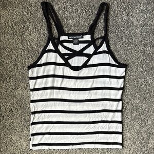 American Dream Black and White Fitted Sleeveless Tank Top